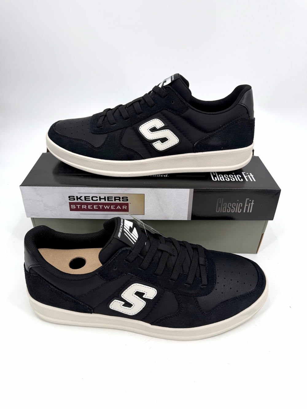 Skechers Sneakers Mens 12 Black New Wave Cup Bungee Lace Lo Cut Shoes CALVEN NIB